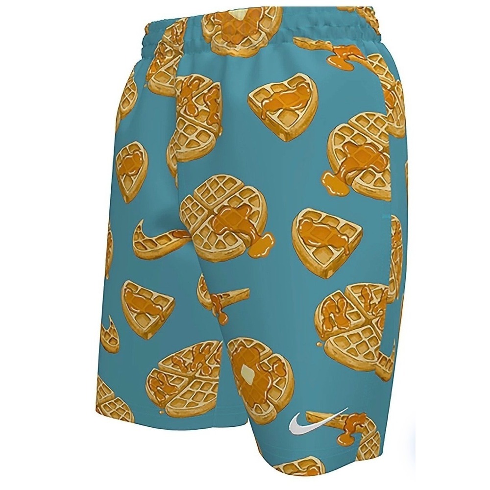 Nike Kids Swim Trunk Teal Waffle Print Drawstring Sz Small NWT - Picture 2 of 9